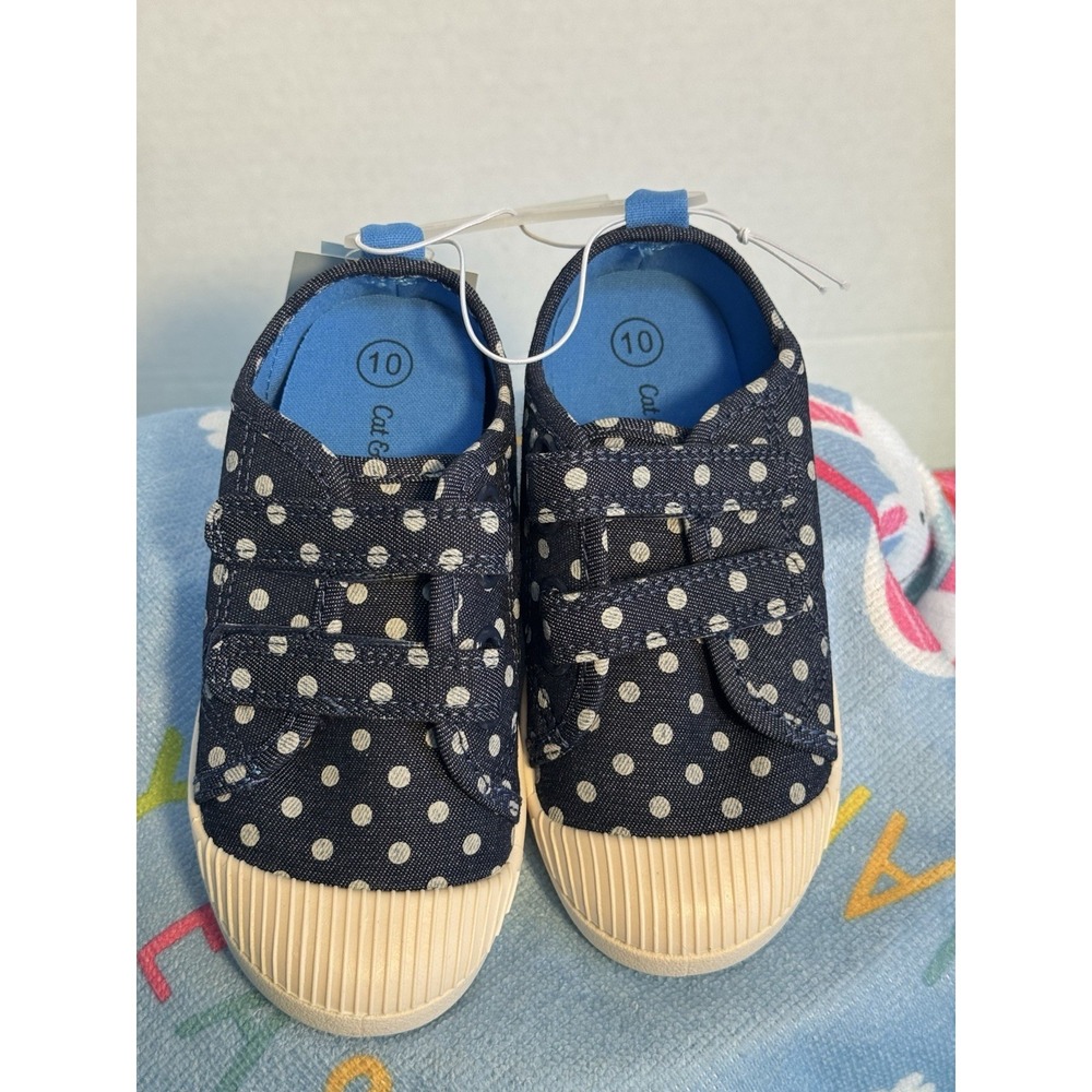 Toddler Girls Slip On Canvas Shoes -‎ Blue w/ White Polka Dots - Size 10 NEW
